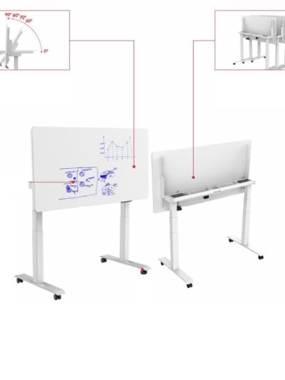 רגליים לשולחן חשמלי 2 רגליים עם הטיית משטח + גלגלים גובה 65-130 ס"מ לבן – CASIII STAND45
